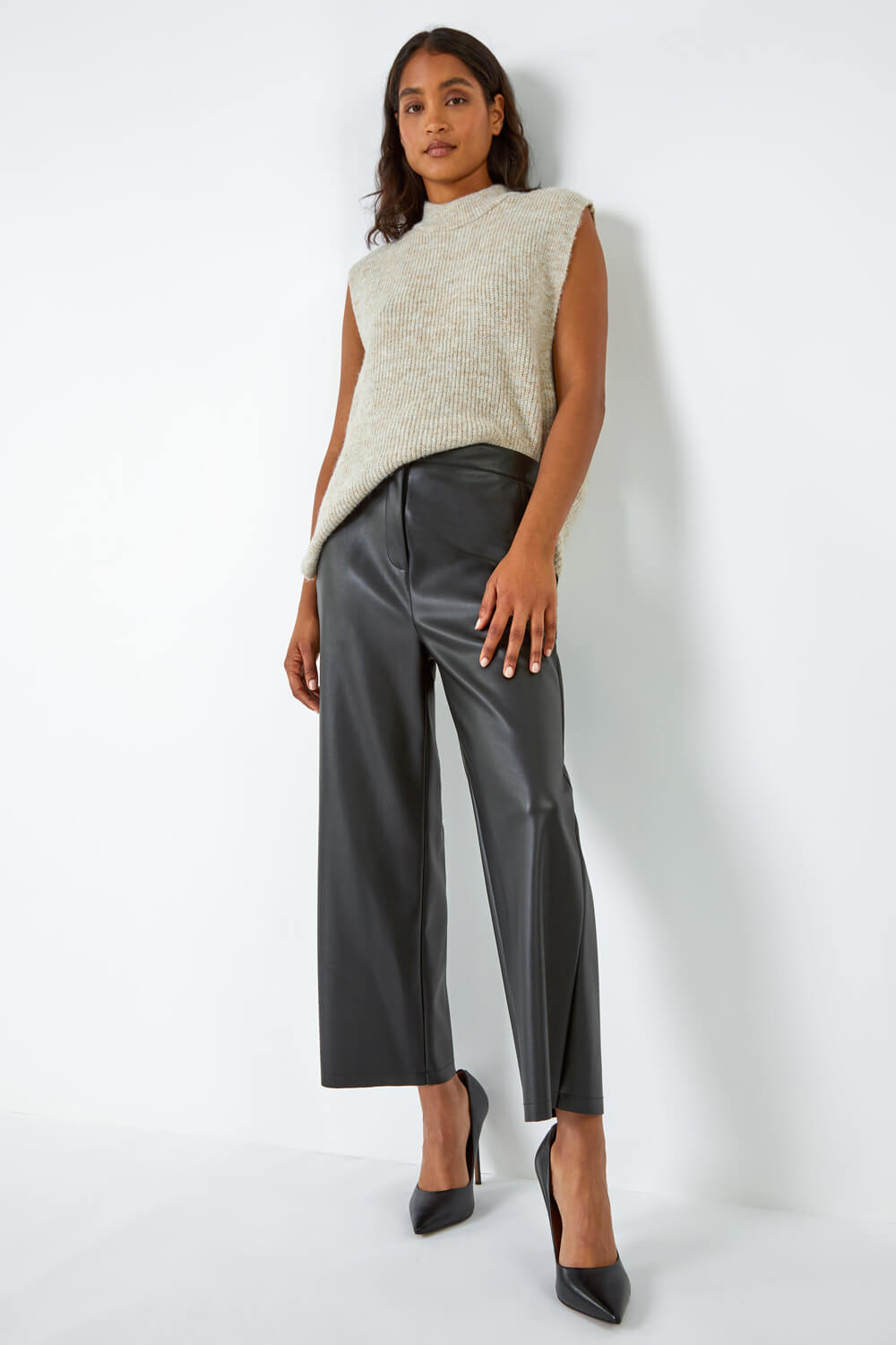 THE KOOPLES Cropped Faux Leather Trousers | Endource