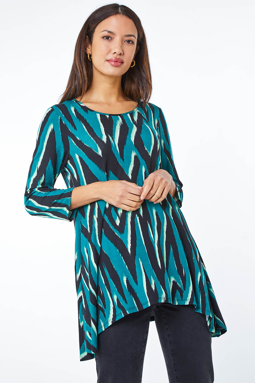 Green Animal Swing Stretch Tunic Top, Image 2 of 5