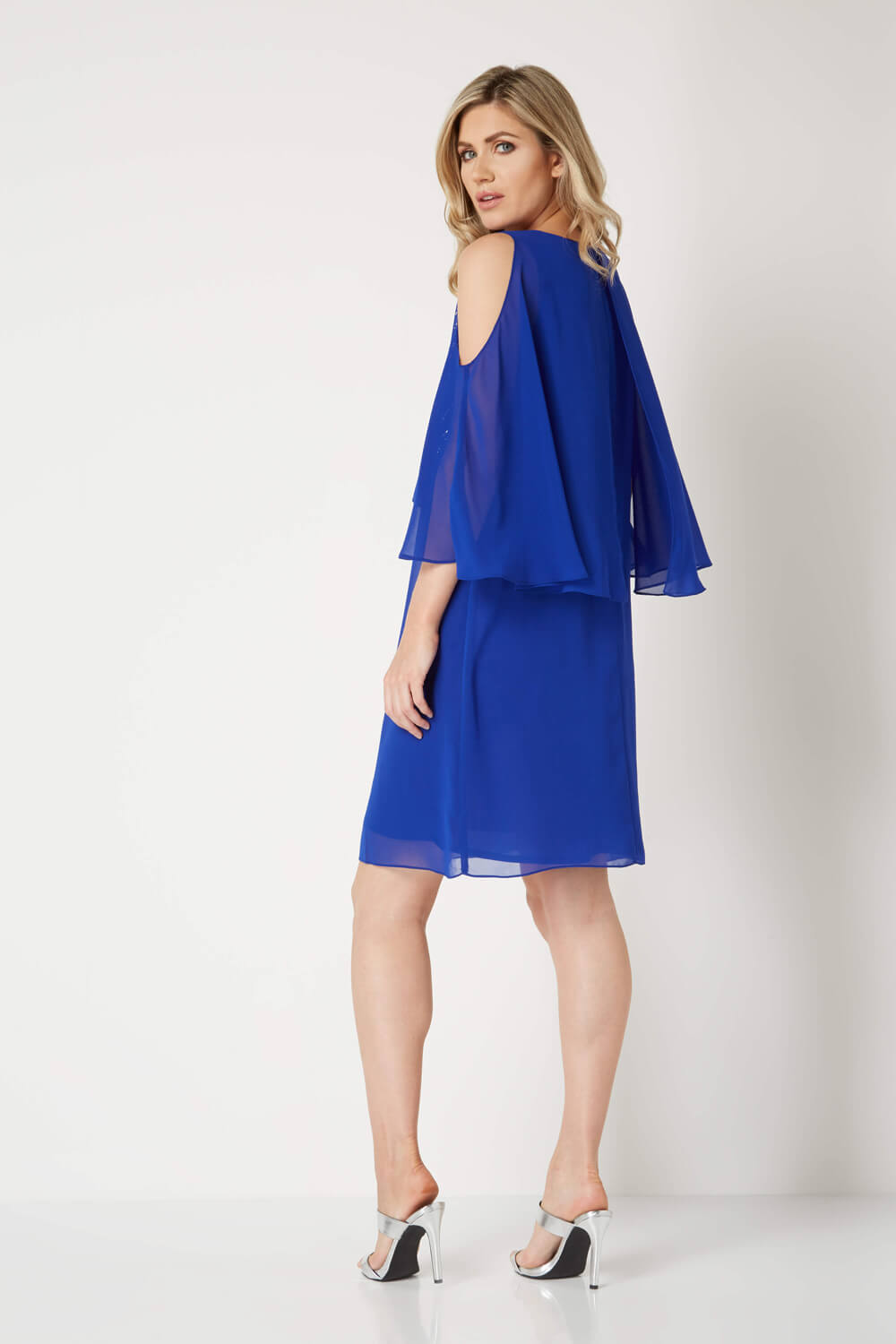 Royal Blue Sparkle Chiffon Overlay Dress, Image 3 of 5