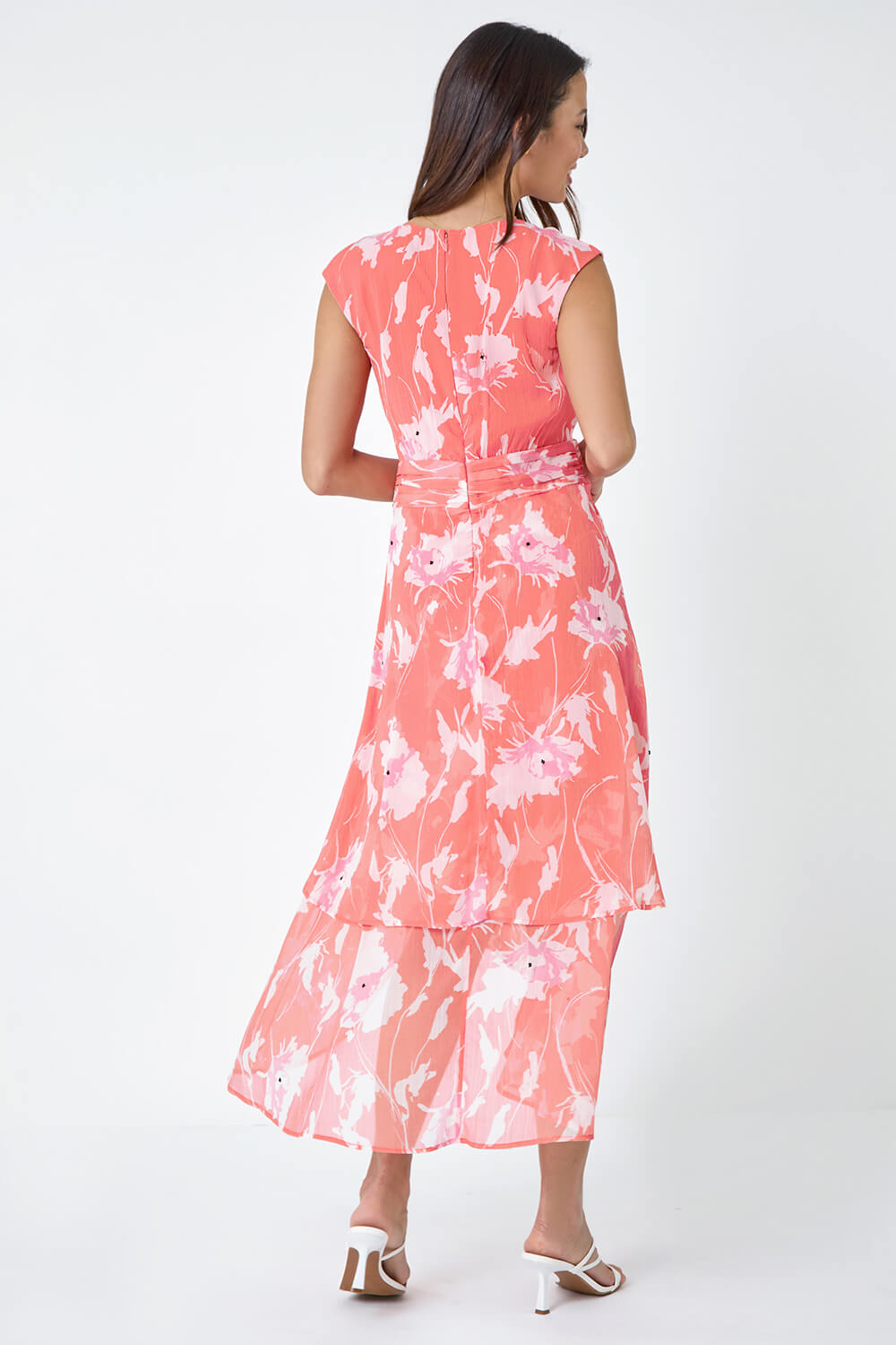 CORAL Embellished Floral Print Tiered Midi Dress, Image 3 of 5