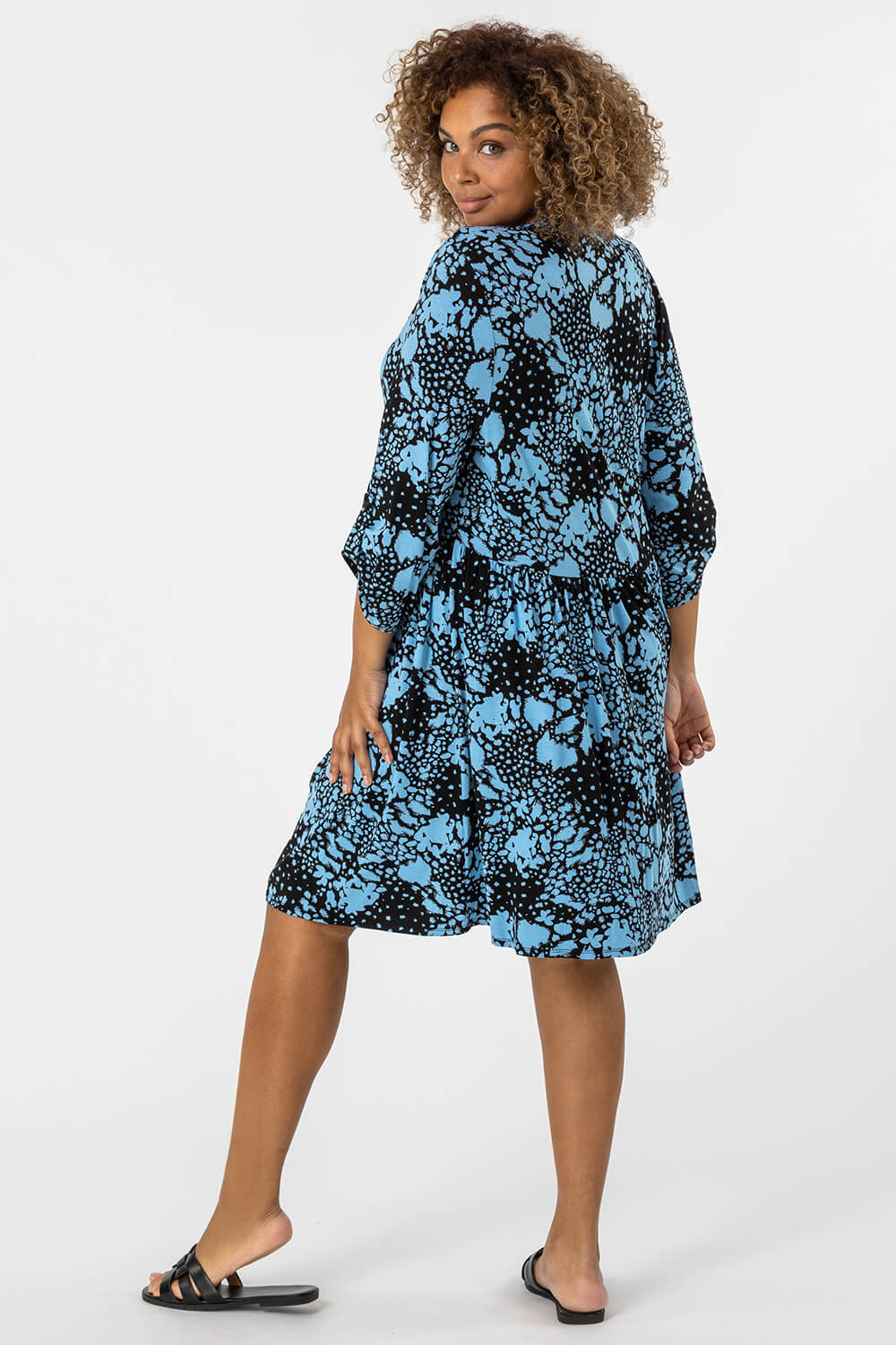 Blue Curve Floral Print Jersey Dress, Image 2 of 5