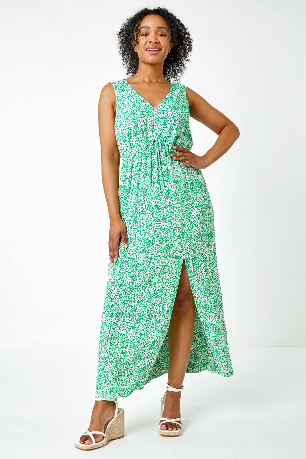 Green Petite Floral Print Stretch Maxi Dress, Image 2 of 5
