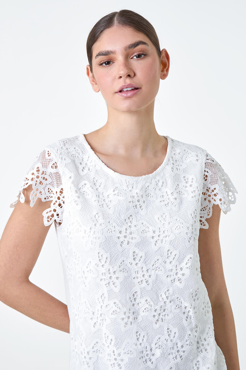 Ivory  Floral Lace Sleeveless Top, Image 4 of 5