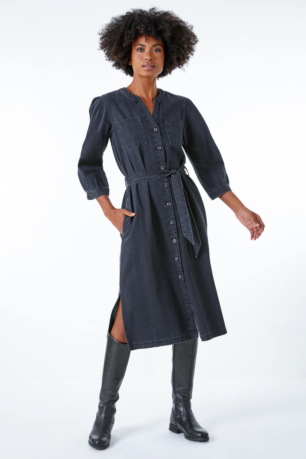 Black midi hot sale denim dress