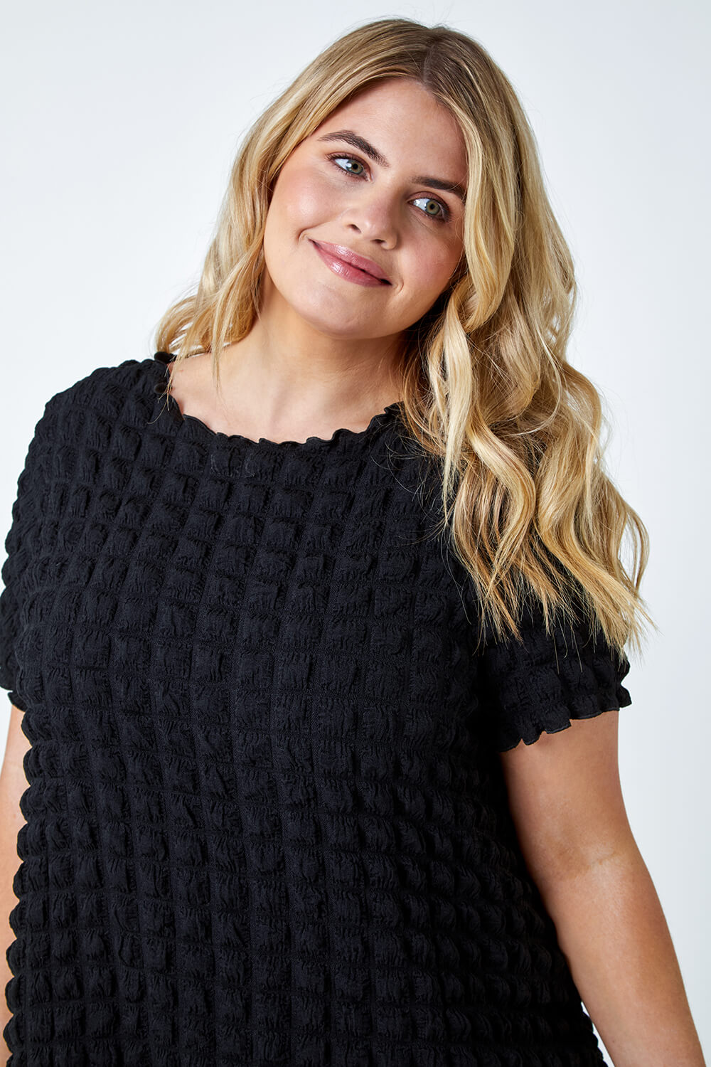 Black Curve Square Textured Stretch Top, Image 4 of 5