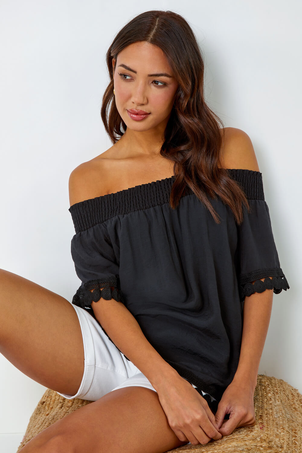 Hope Longline Cami Top With Lace Black