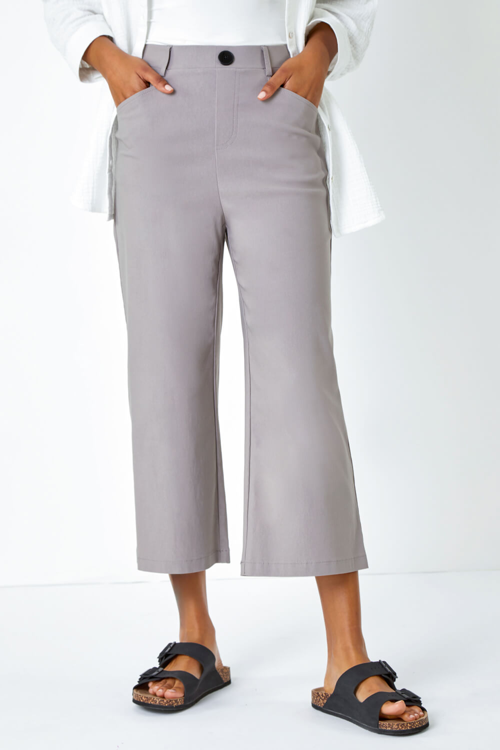 Taupe Cropped Stretch Culotte, Image 4 of 5