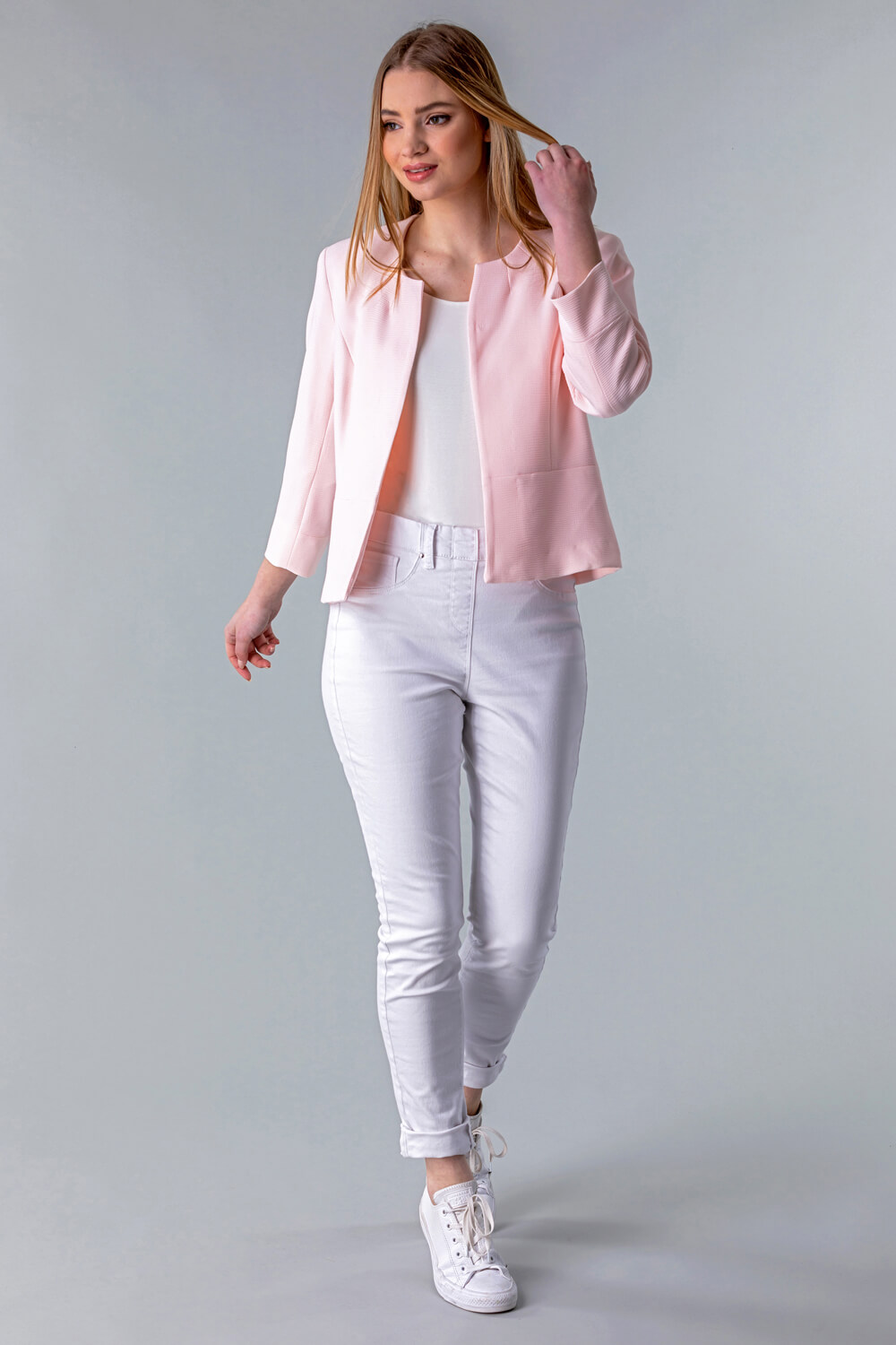 Light Pink Textured Cropped Jacket, Image 3 of 4