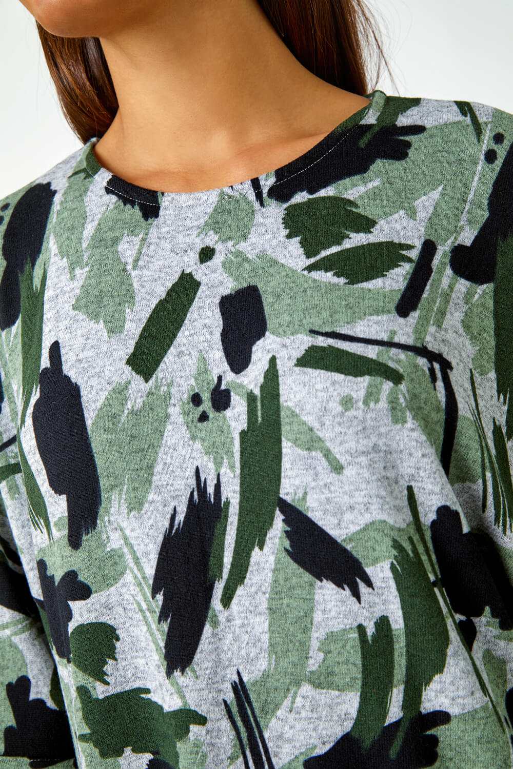 KHAKI Relaxed Abstract Print Stretch Top , Image 5 of 5