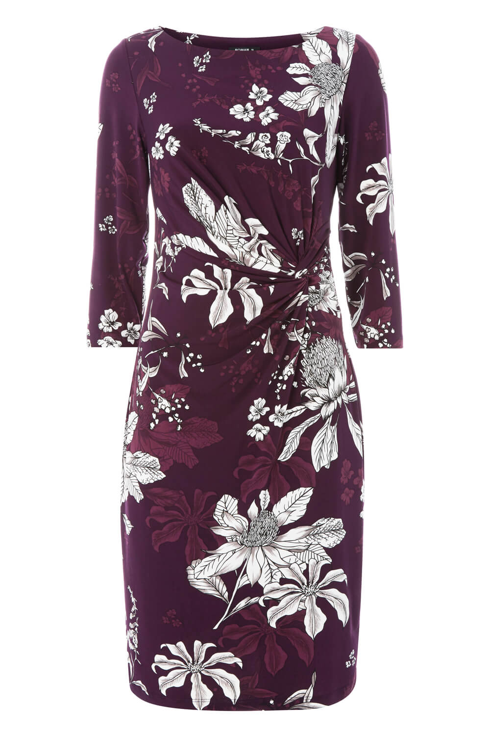 Purple Floral Twist Waist Dress, Image 4 of 4