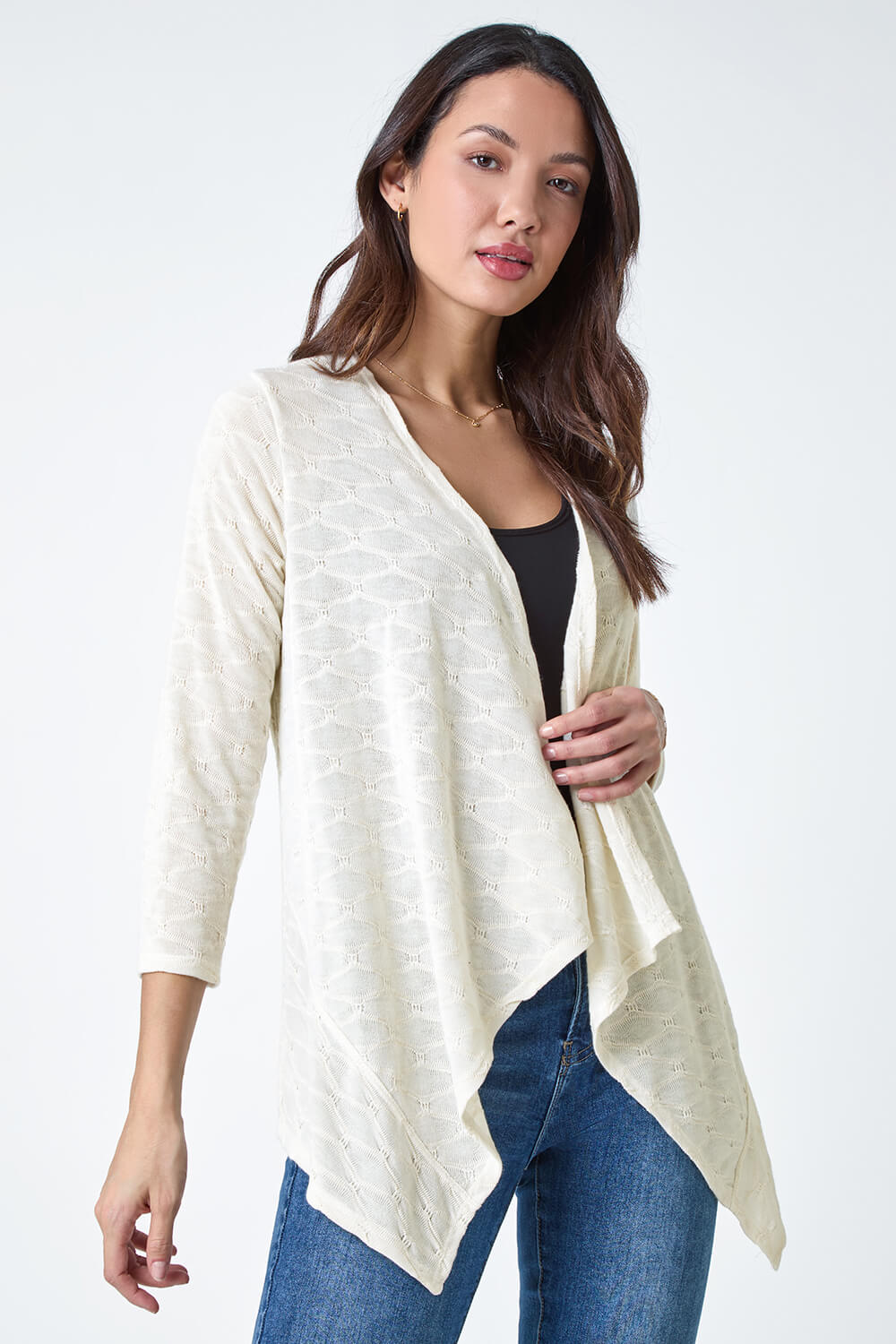Stone Textured Waterfall Knit Cardigan, Image 4 of 5