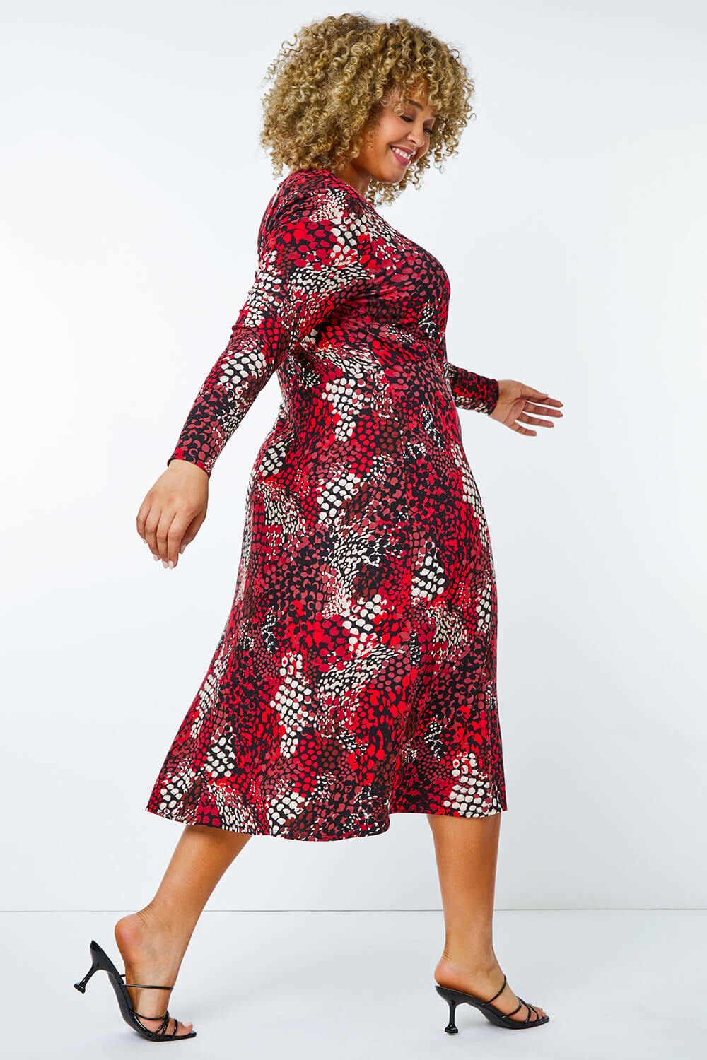 Red  Curve Abstract Print Stretch Dress, Image 3 of 5