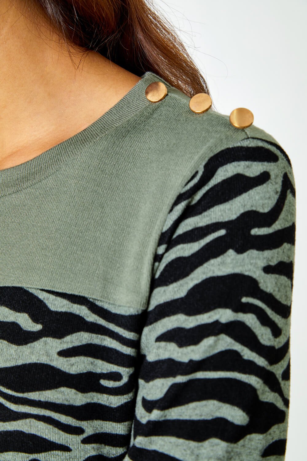 KHAKI Zebra Print Button Detail Stretch Swing Dress, Image 5 of 5