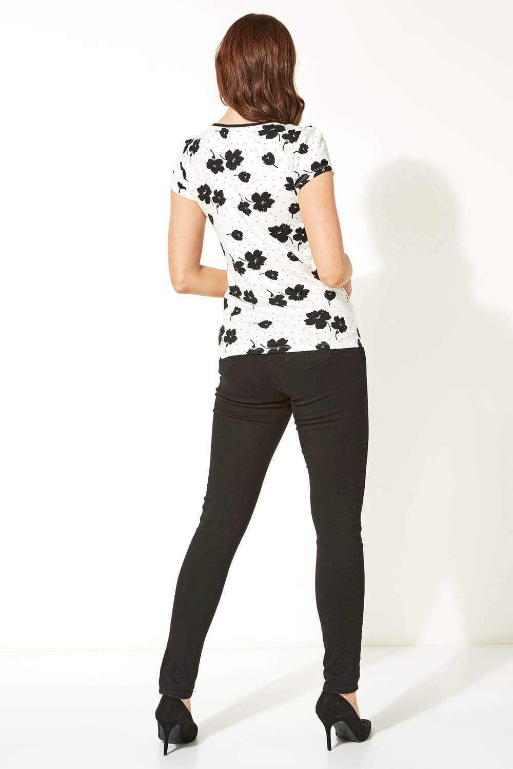 Ivory  Bow Front Floral Print T-Shirt, Image 3 of 5