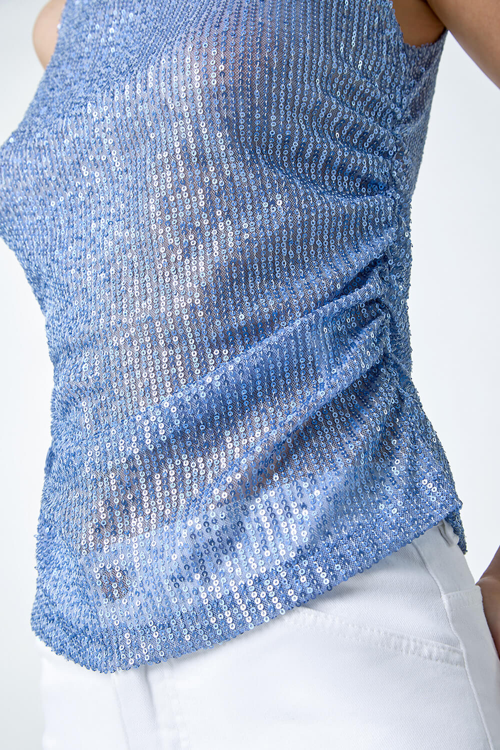 Steel Blue Sequin Embellished Stretch Vest Top, Image 5 of 5