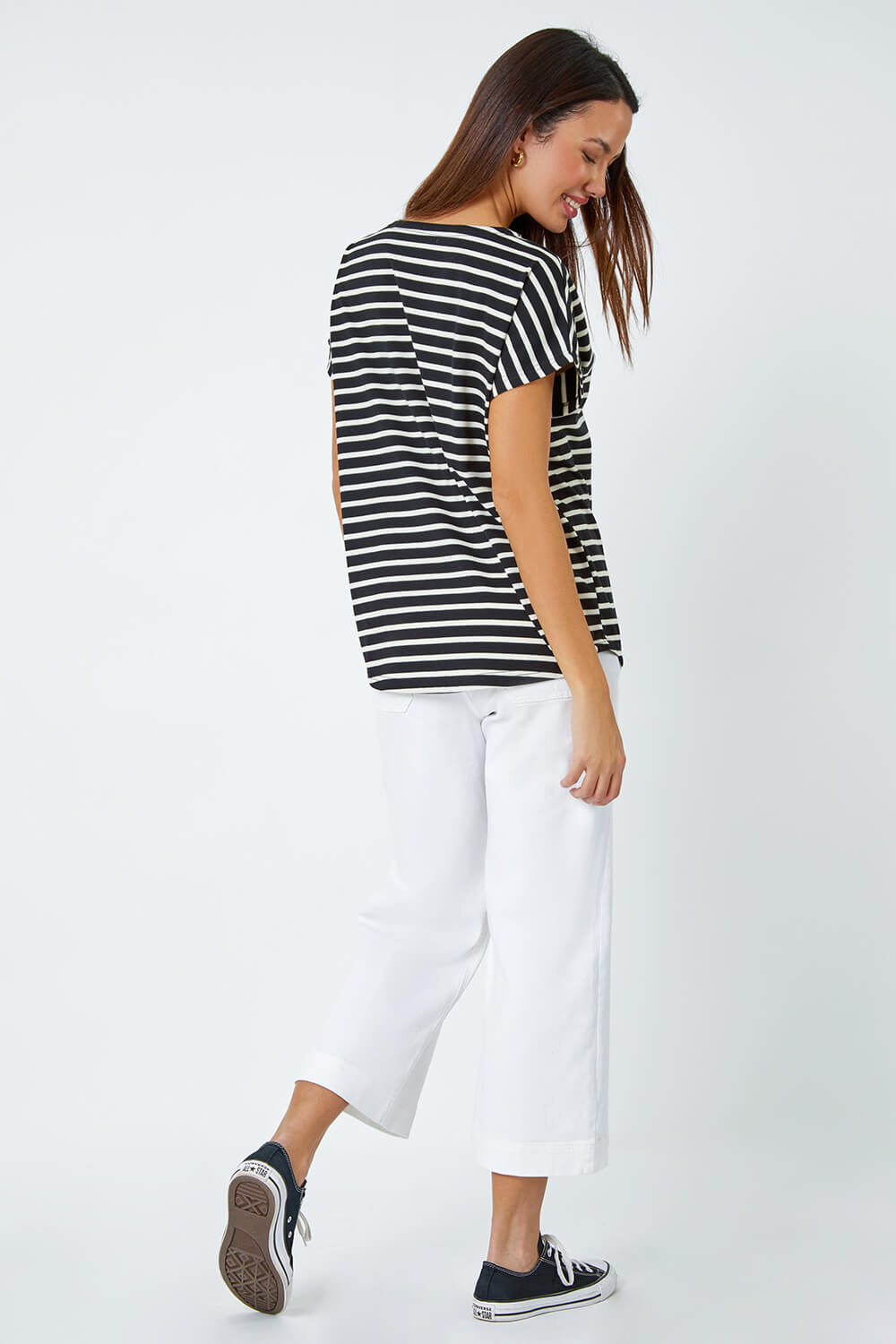 Black Cotton Blend Stripe Print T-Shirt, Image 3 of 5