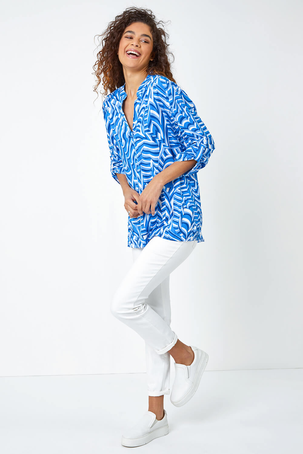 Blue Swirl Print Relaxed Overshirt , Image 2 of 5