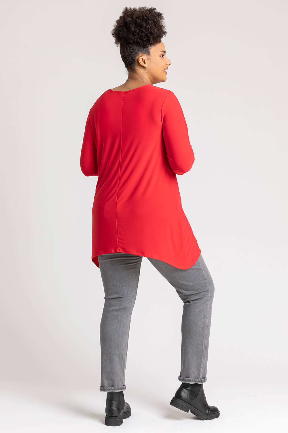 Red Curve Eyelet Embellished Asymmetric Top, Image 2 of 4
