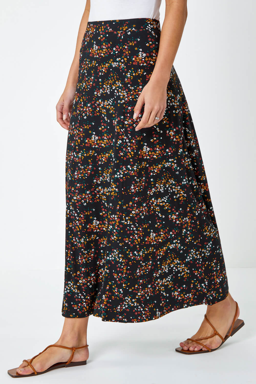Black Ditsy Floral Jersey Skirt, Image 4 of 5