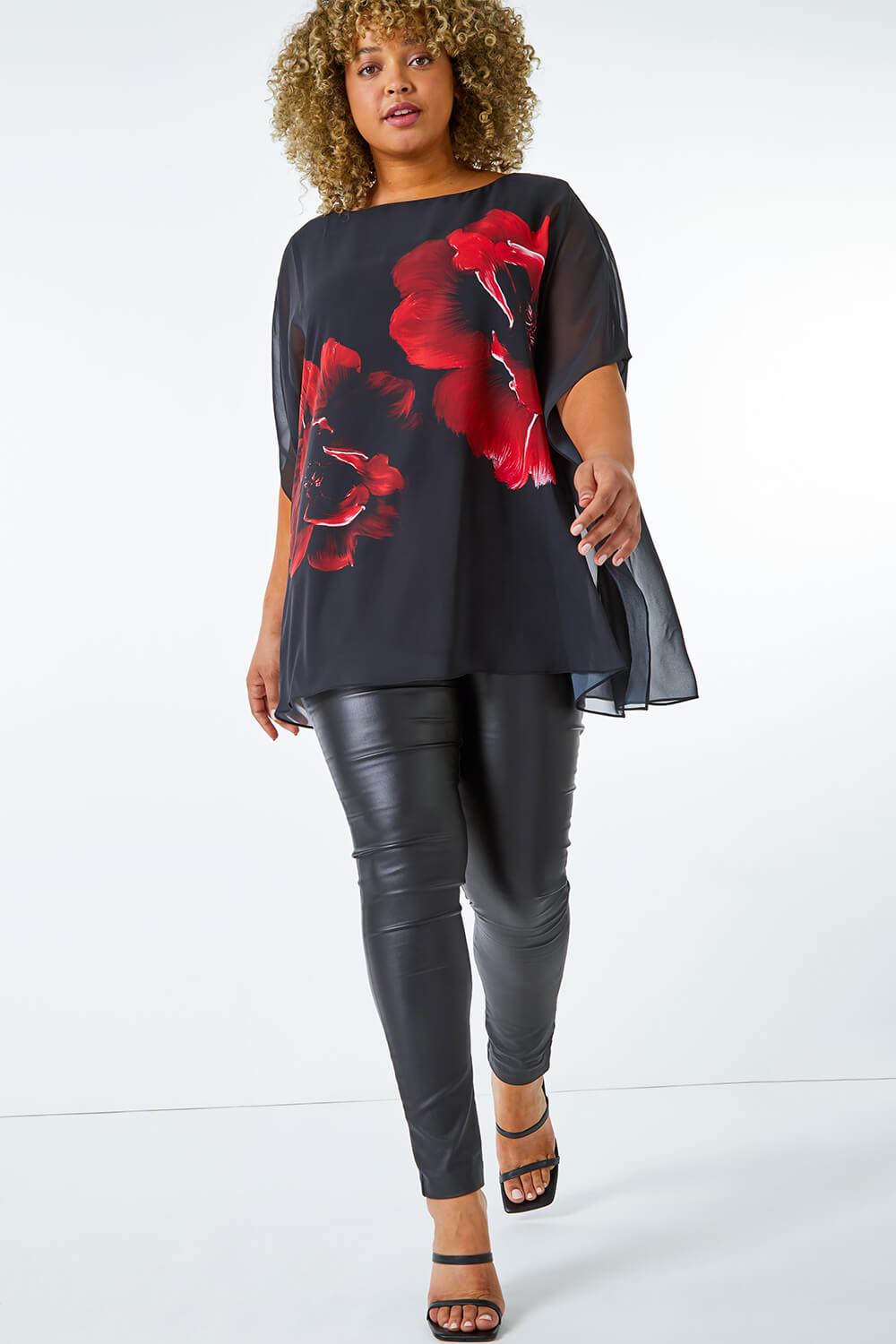 Curve Floral Chiffon Overlay Top  