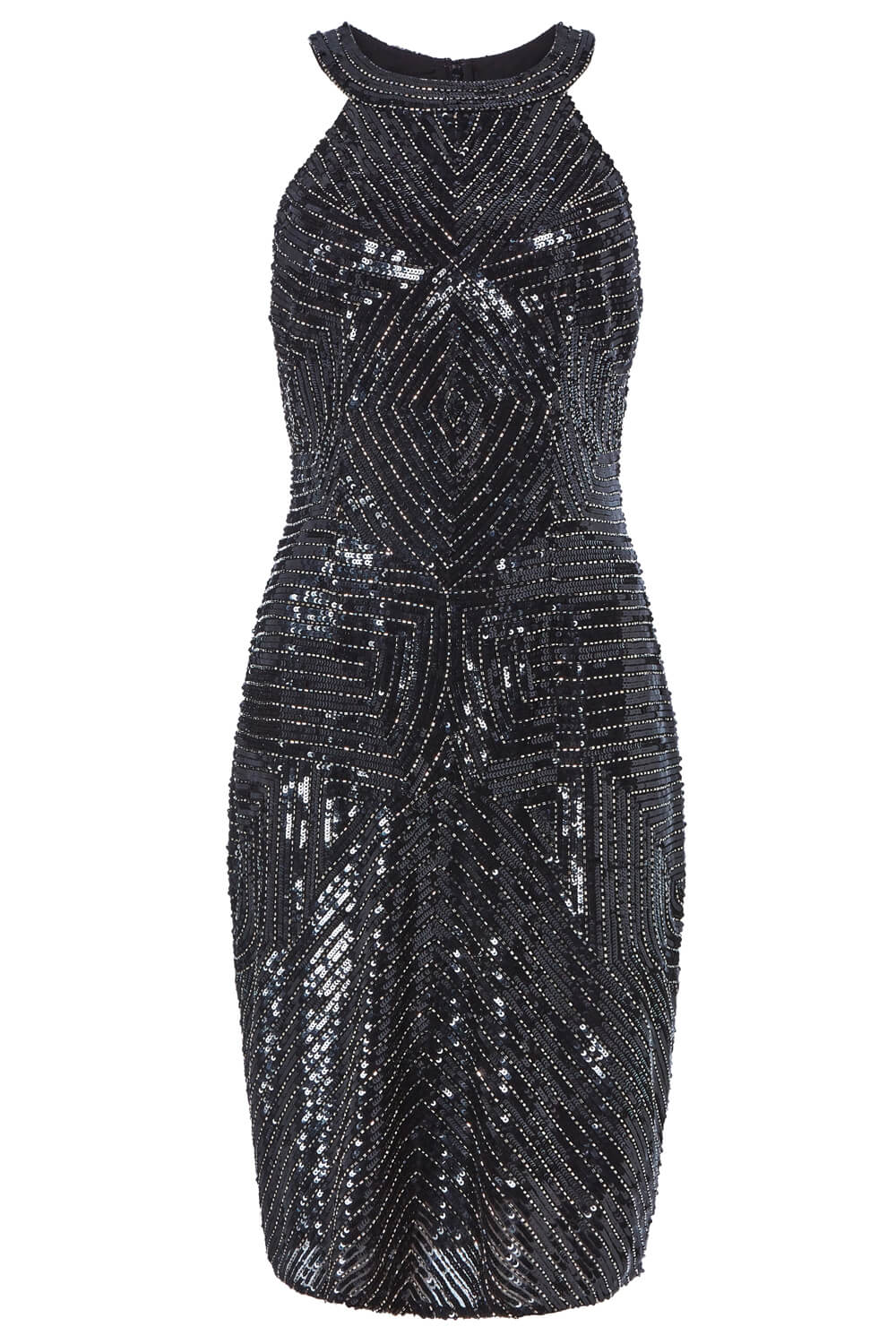 Black Embellished Halter Neck Fitted Mini Dress, Image 5 of 5