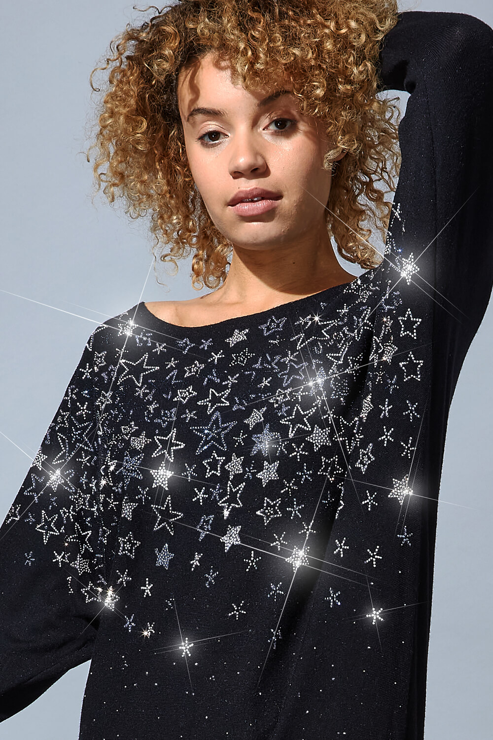 Black Star Embellished Long Sleeve Jumper, Image 4 of 4