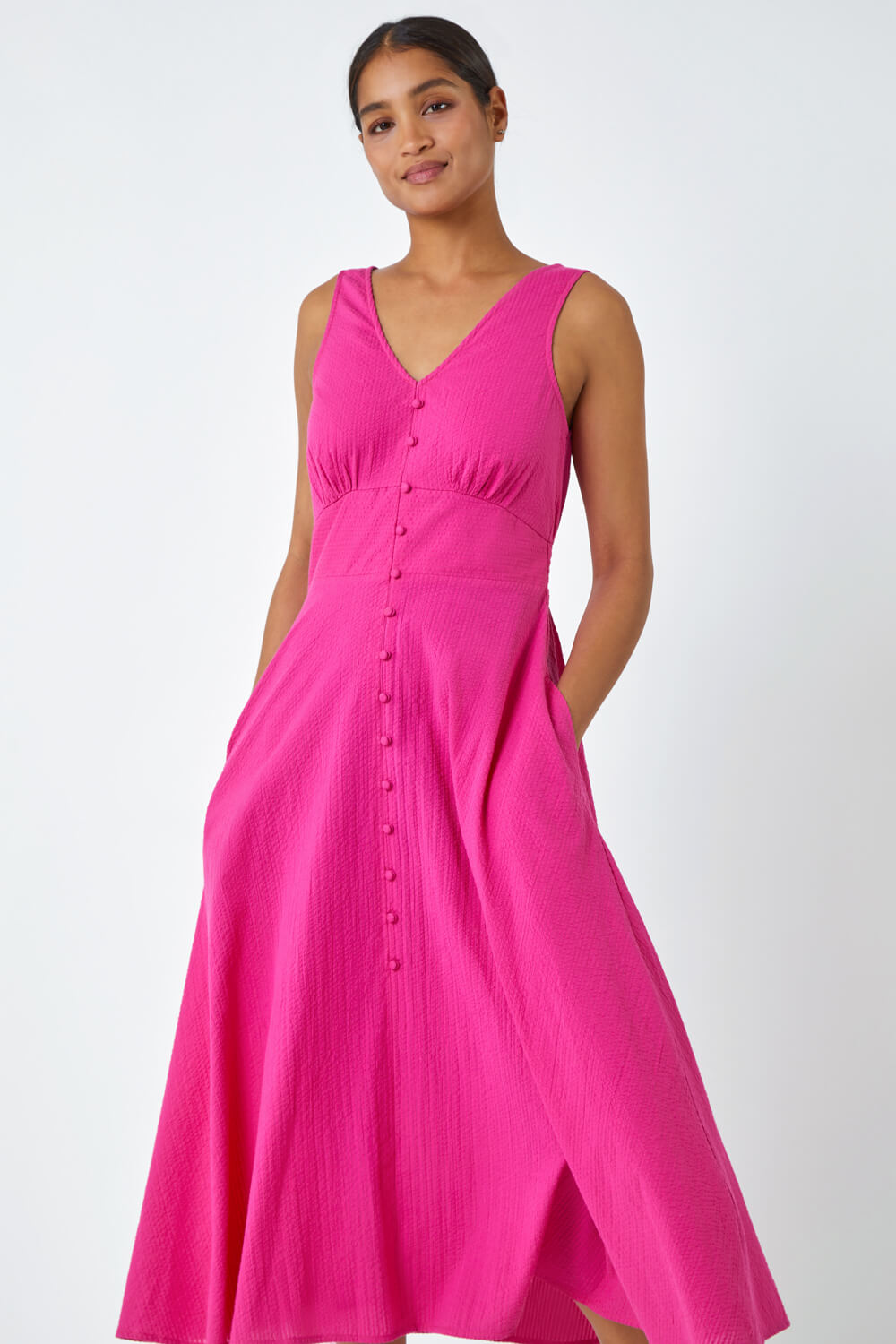 PINK Sleeveless Cotton Midi Dress, Image 4 of 5