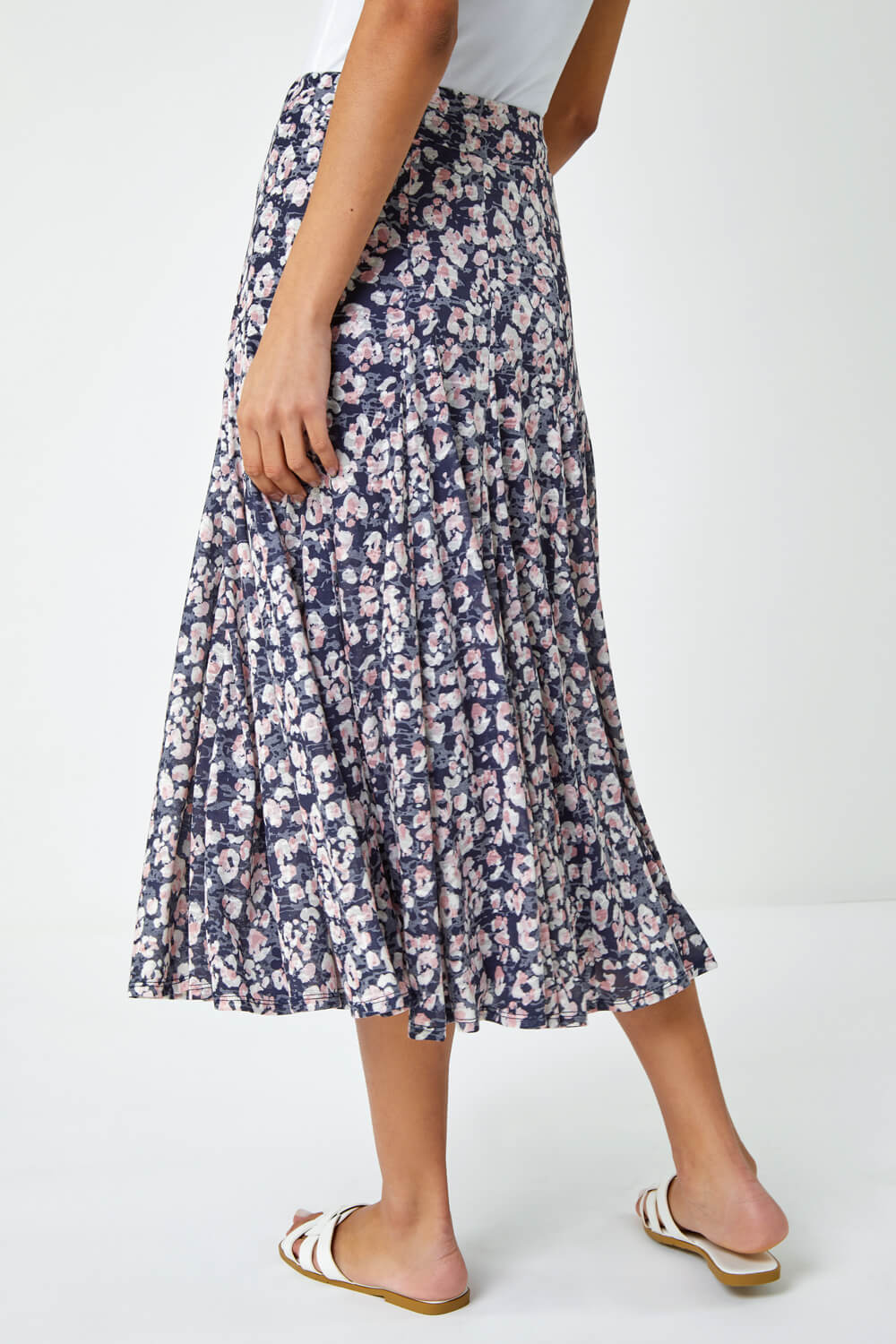 Animal Print Burnout Midi Skirt in Navy - Roman Originals UK