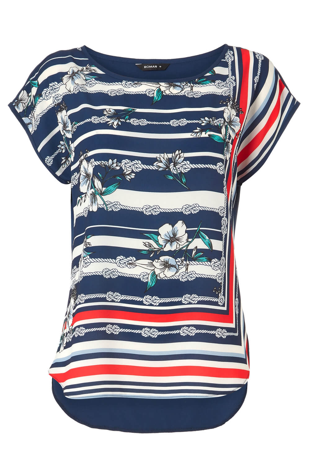 Navy  Rope Stripe Floral Print T-Shirt, Image 4 of 4