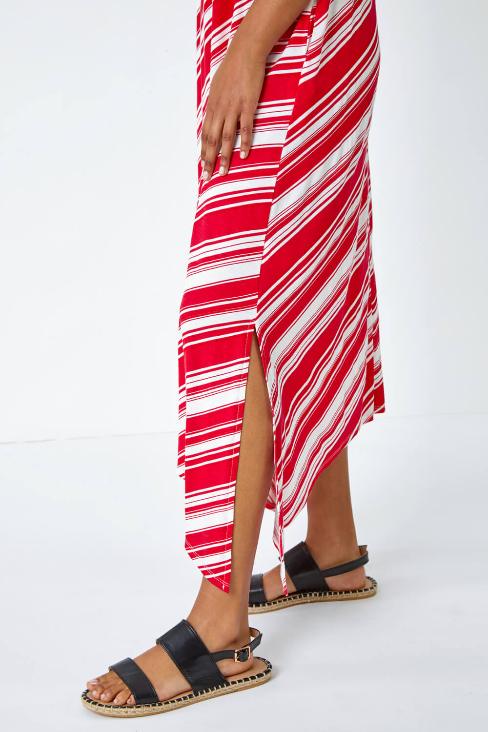 Red Stripe Print Smock Midi Stretch Dress, Image 5 of 5