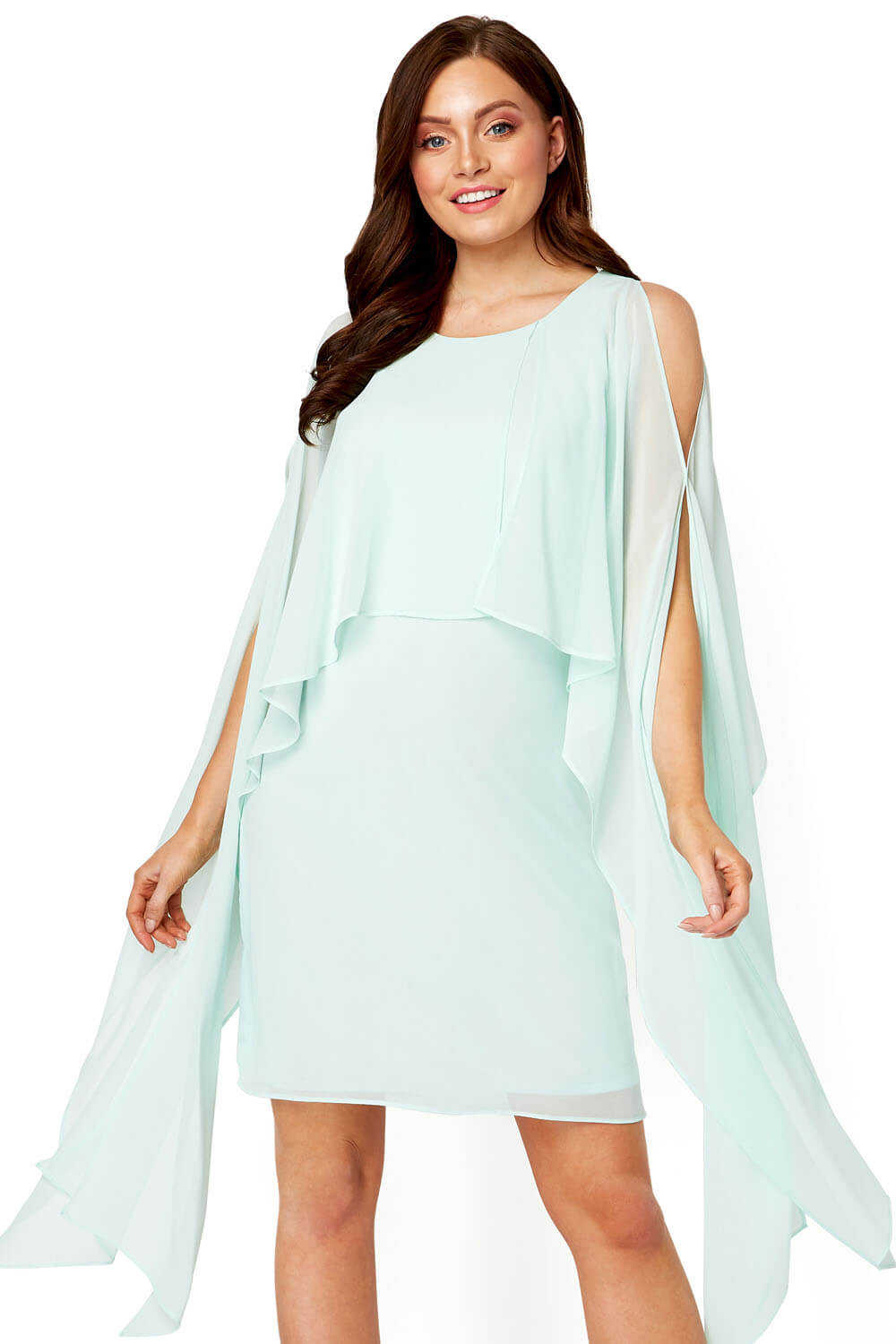 Mint Chiffon Cold Shoulder Sleeve Dress, Image 2 of 5