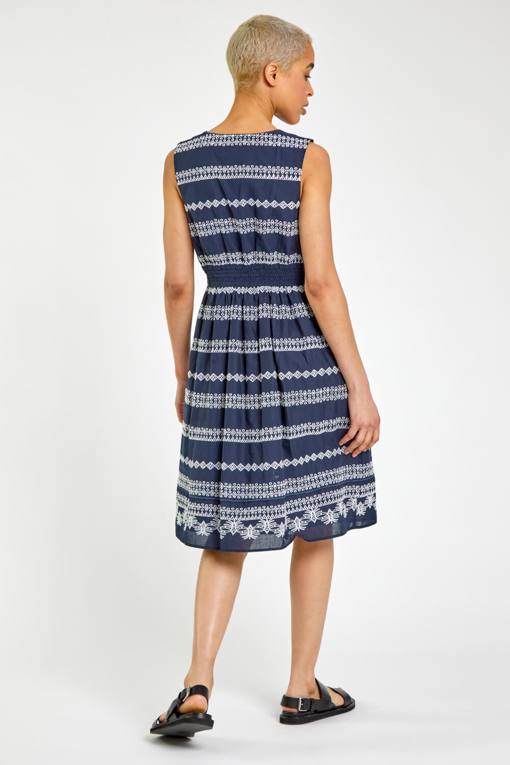Navy  Broderie Detail Fit & Flare Day Dress, Image 2 of 5