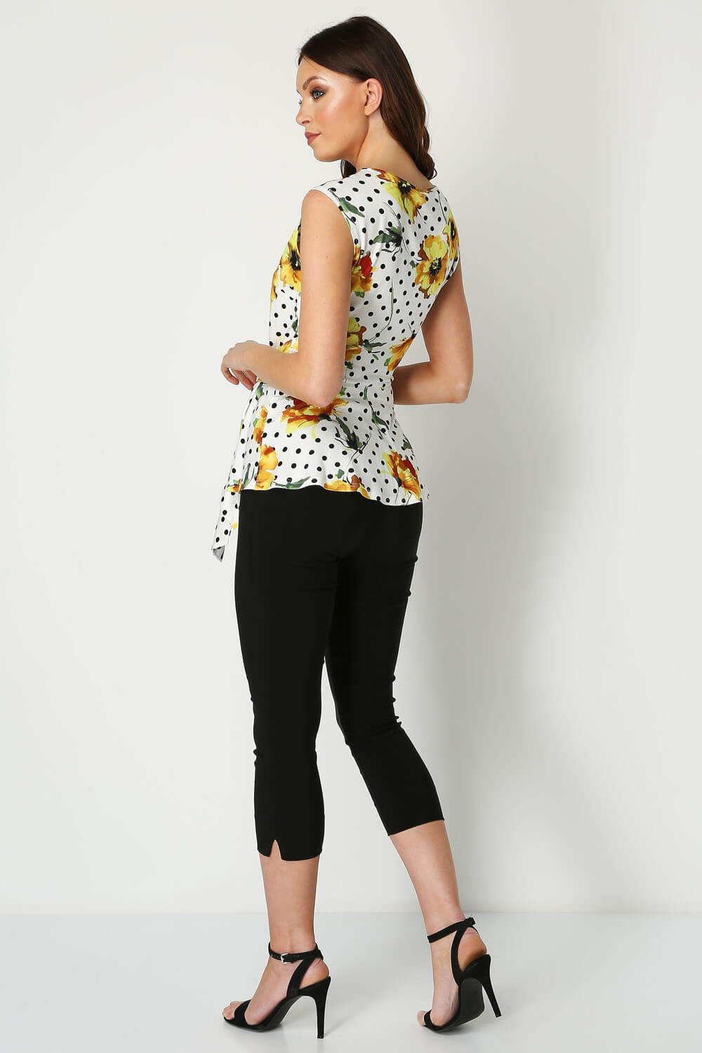 Yellow Spot Floral Tie Front Top, Image 3 of 5