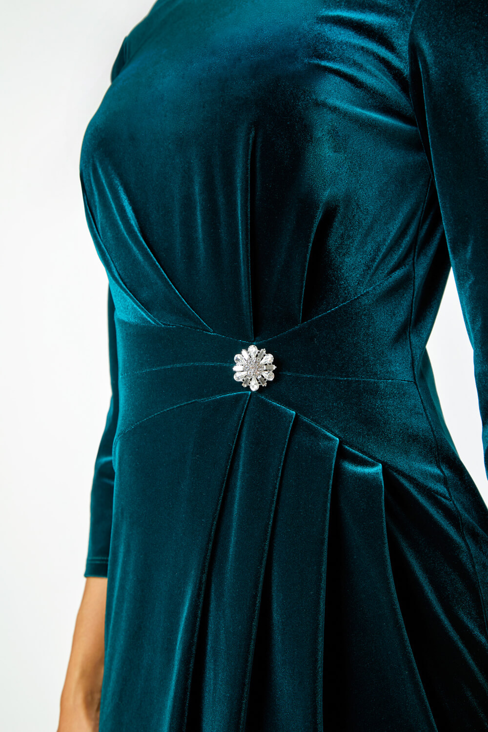 Green Velvet Side Twist Diamante Stretch Dress, Image 5 of 5