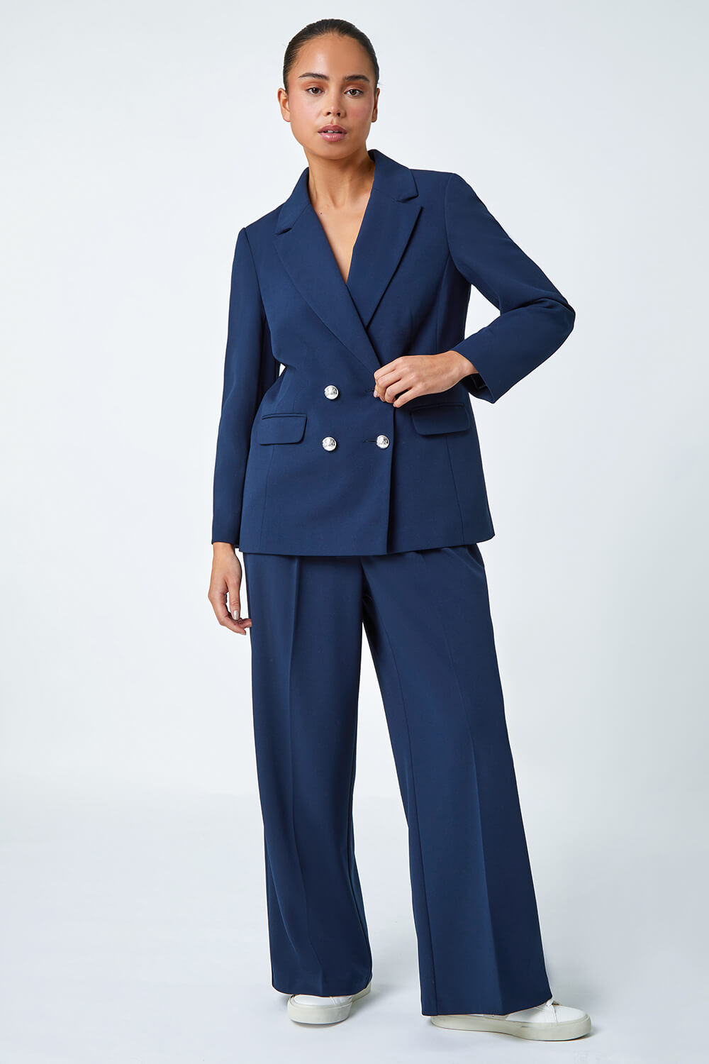 Navy  Petite Double Breasted Stretch Blazer, Image 6 of 6