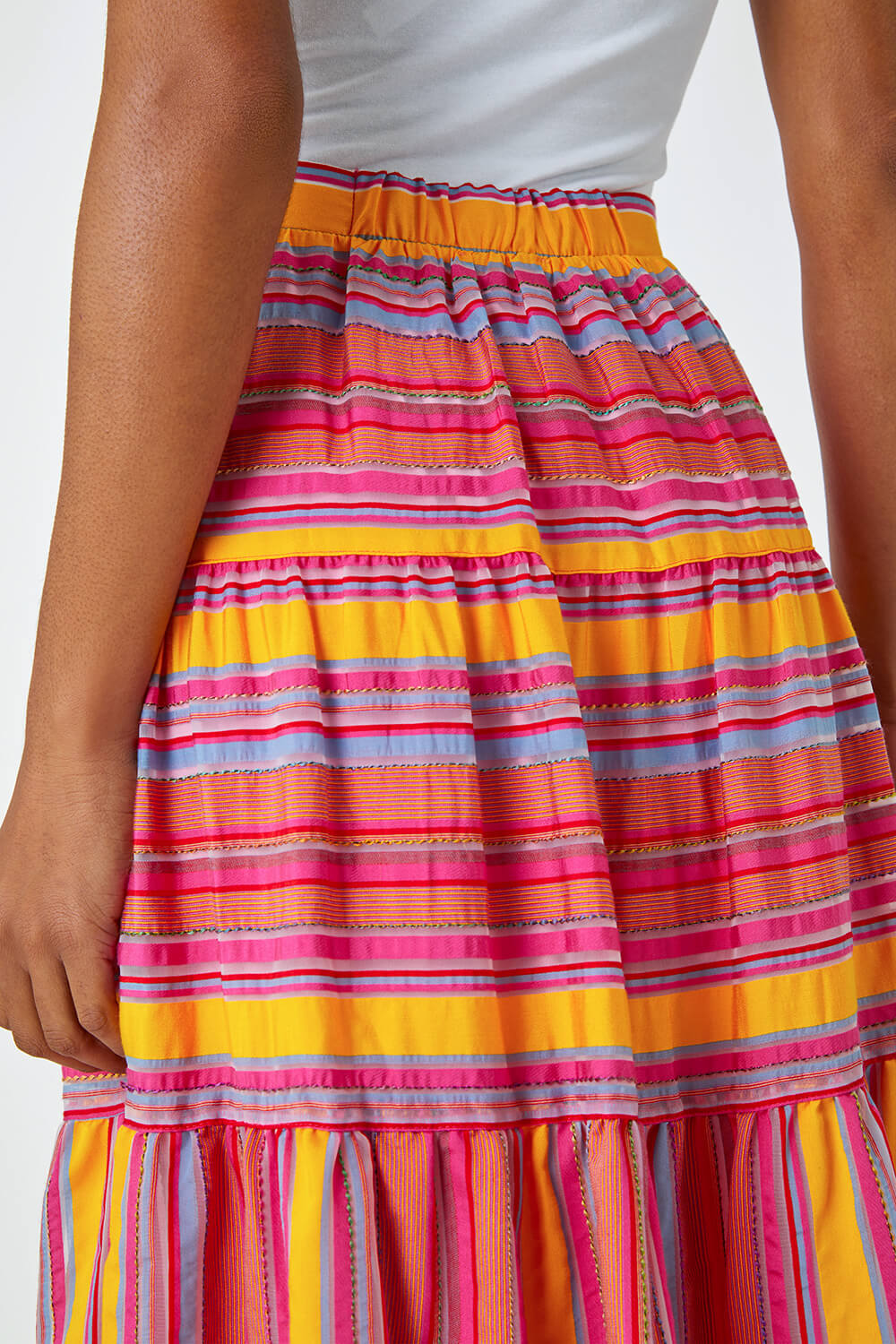 Fushcia Tiered Striped Maxi Skirt, Image 3 of 5