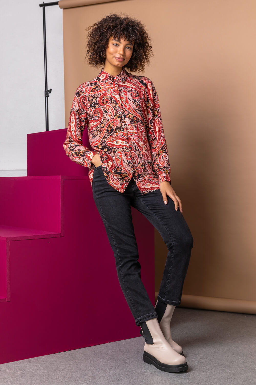 Red Paisley Print Buttoned Shirt, Image 5 of 5