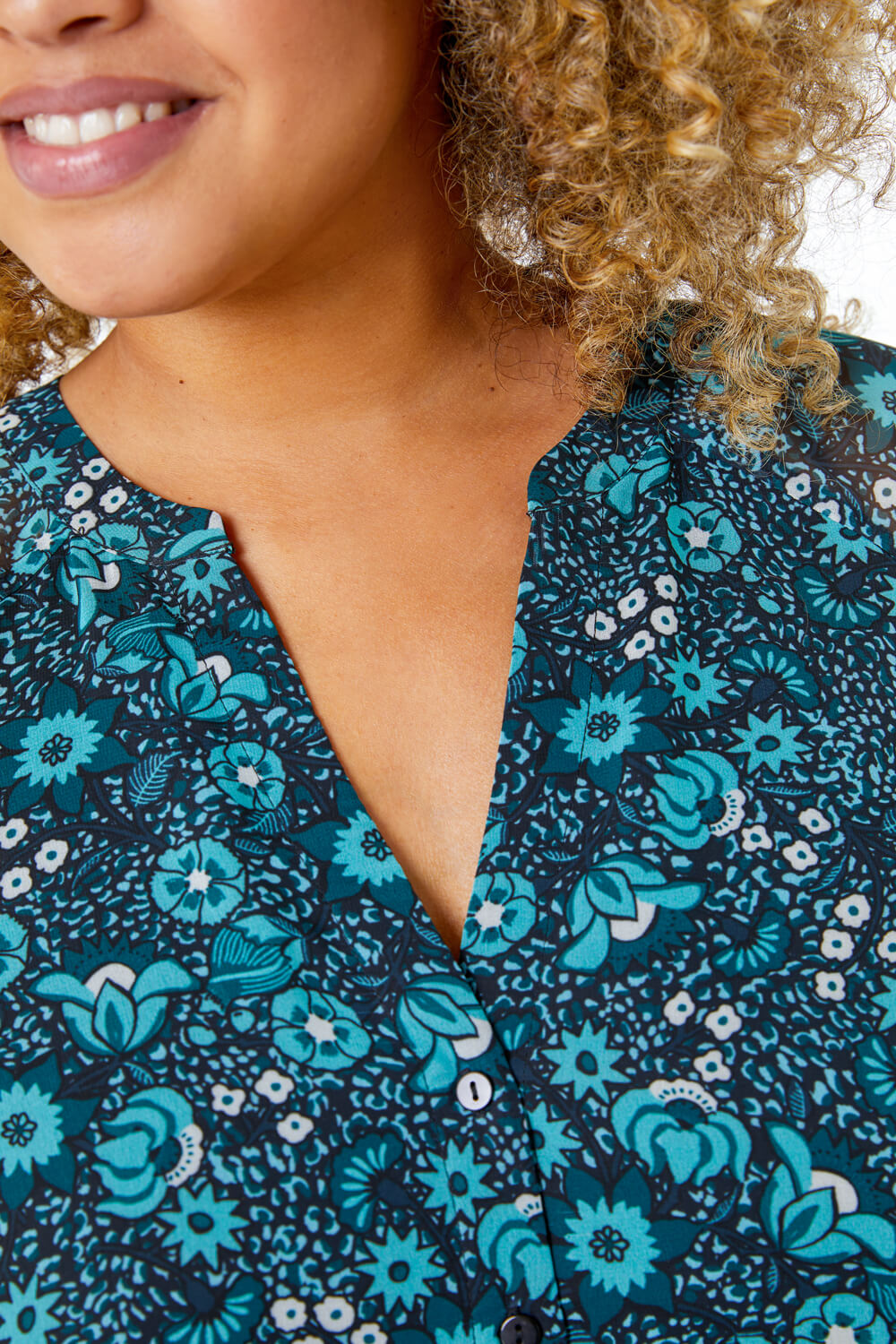 Teal Curve Floral Tiered Midi Dress, Image 5 of 5