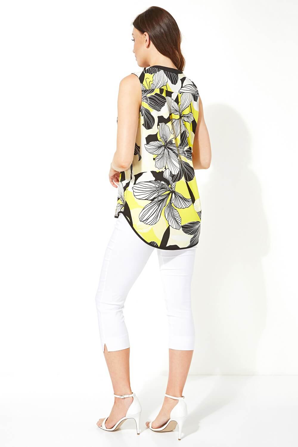 Yellow Notch Neck Floral Print Top, Image 3 of 7