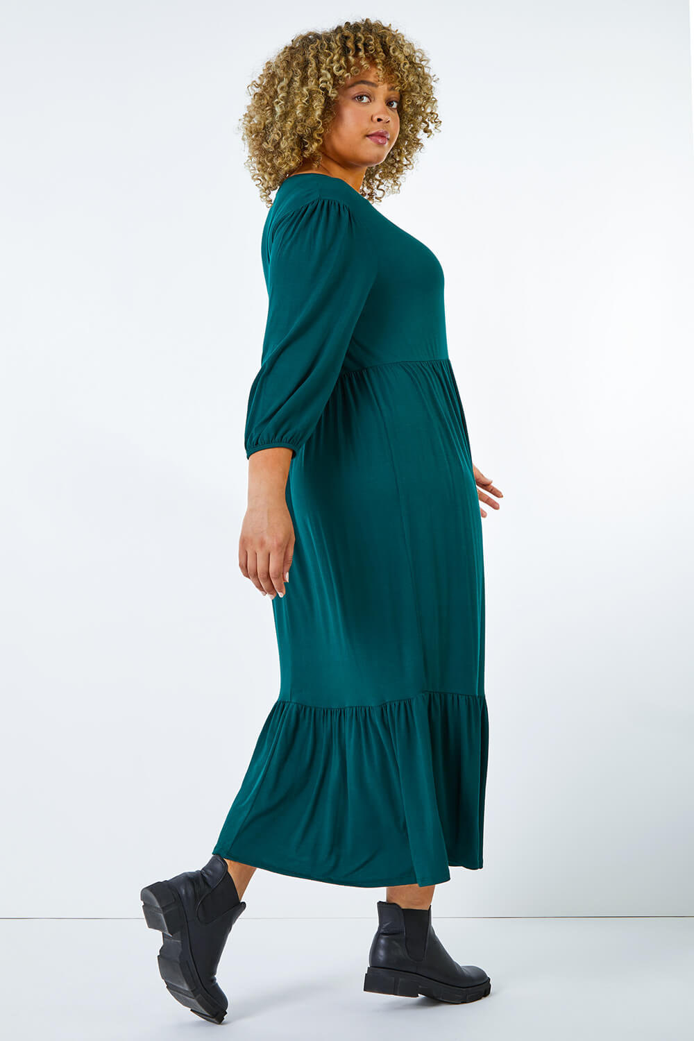 Forest  Curve Tiered Stretch Midi Dress, Image 3 of 5