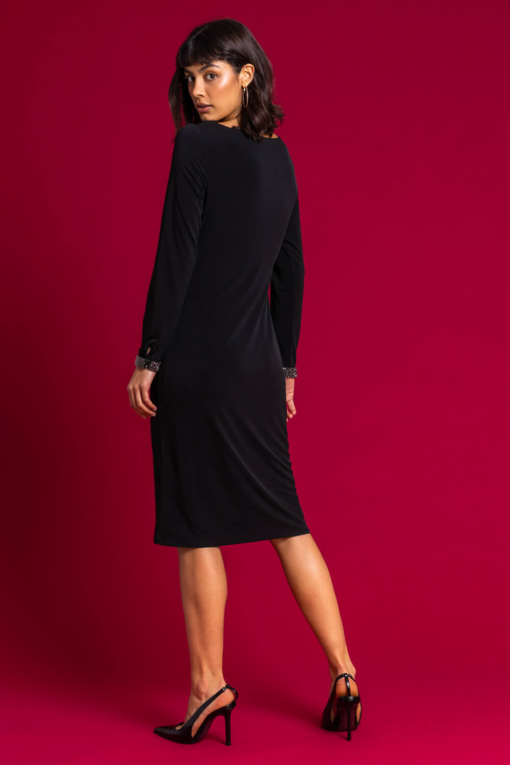 Black Sparkle Embellished Ruched Dress, Image 2 of 4