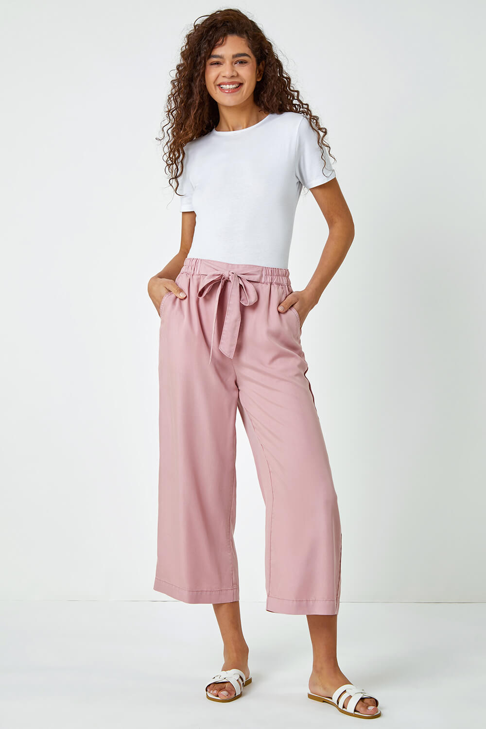 Rose Tie Detail Stretch Waist Culottes, Image 2 of 5