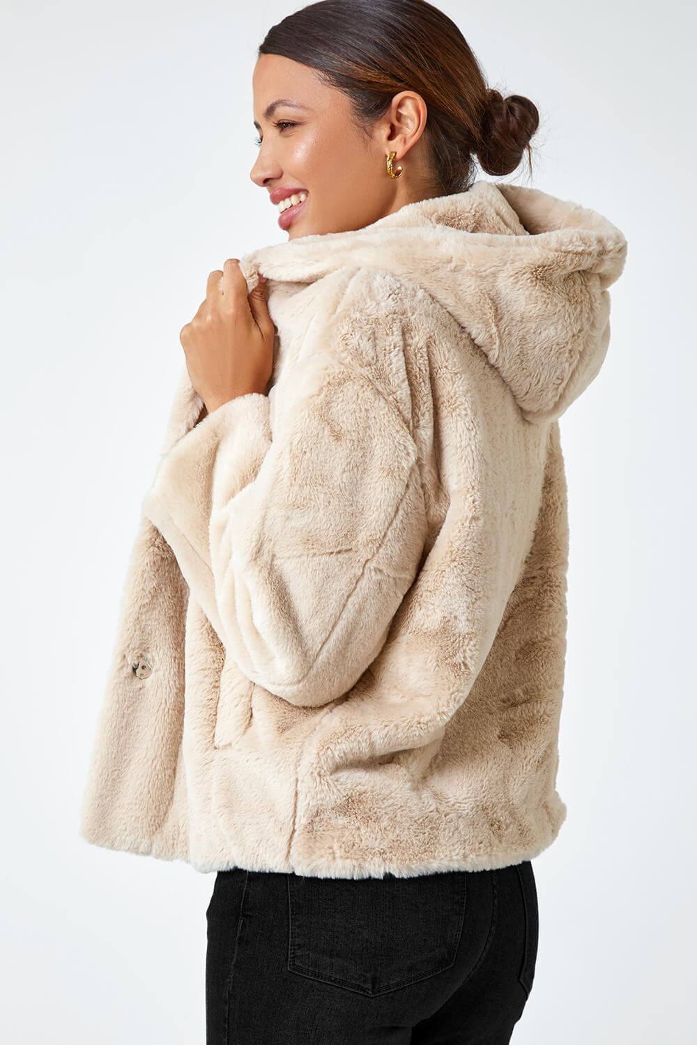 Natural  Faux Fur Hooded Jacket , Image 4 of 5