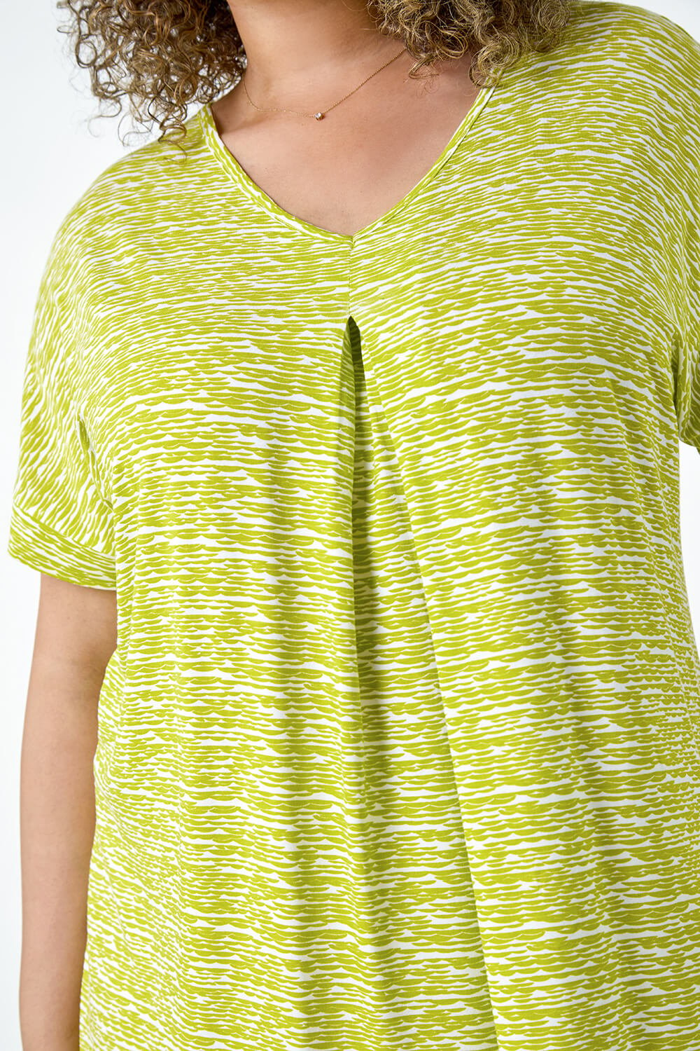 Lime Curve Pleat Front Printed Stretch Top, Image 5 of 5