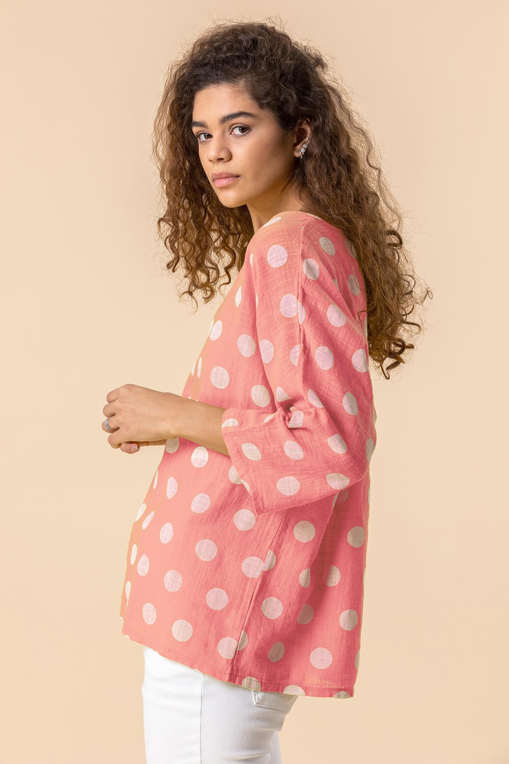 CORAL Spot Print 3/4 Sleeve Top, Image 4 of 4