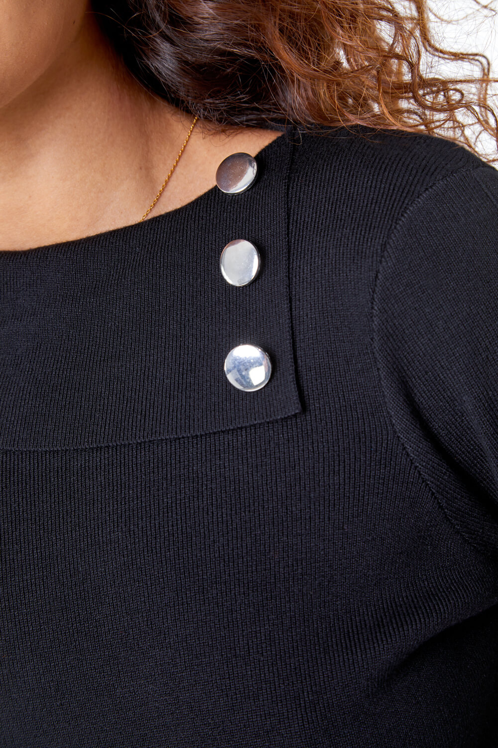 Black Turtle Neck Button Detail Jersey Dress, Image 5 of 5