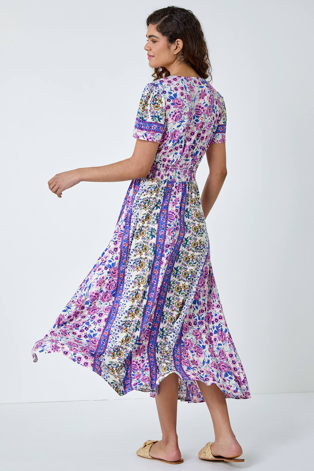 Purple Abstract Print Button Maxi Dress, Image 3 of 5