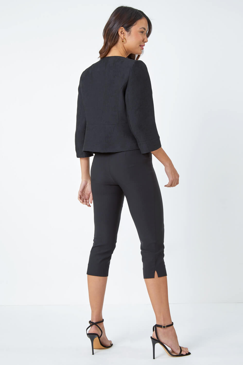 Black Pleated Textured Cropped Jacket, Image 3 of 5