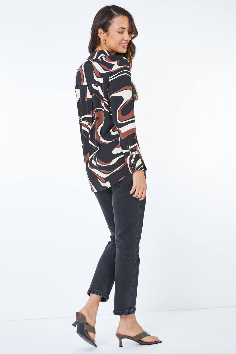 Black Abstract Swirl Jersey Stretch Shirt, Image 3 of 5