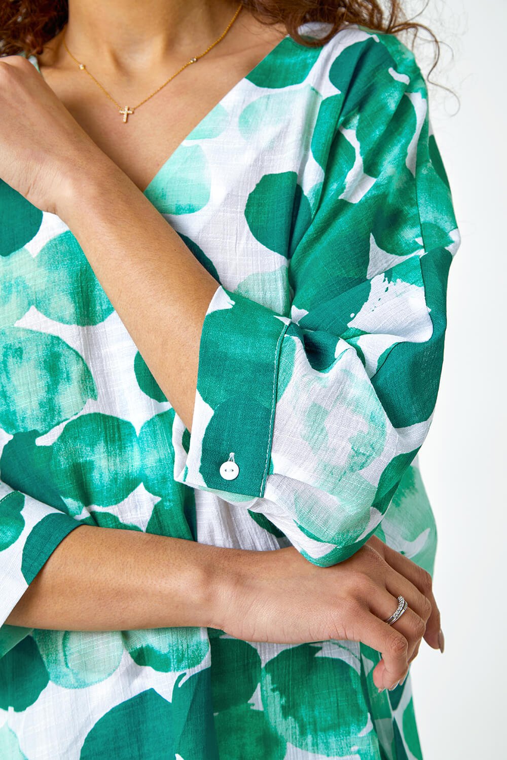 Green Spot Print Relaxed Woven Top, Image 5 of 5